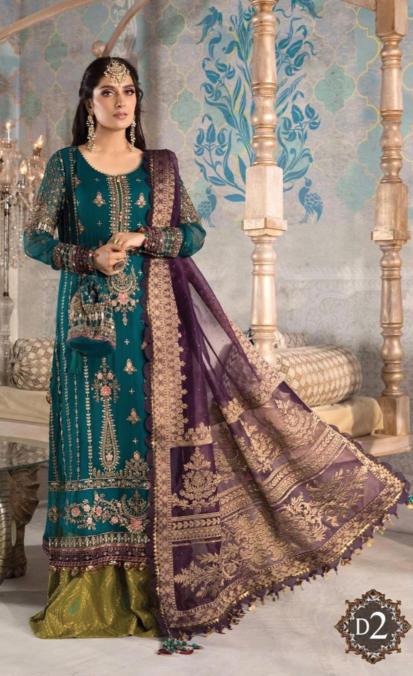 Green Embroidered Unstitched 3 Piece Chiffon Suit - Party Wear