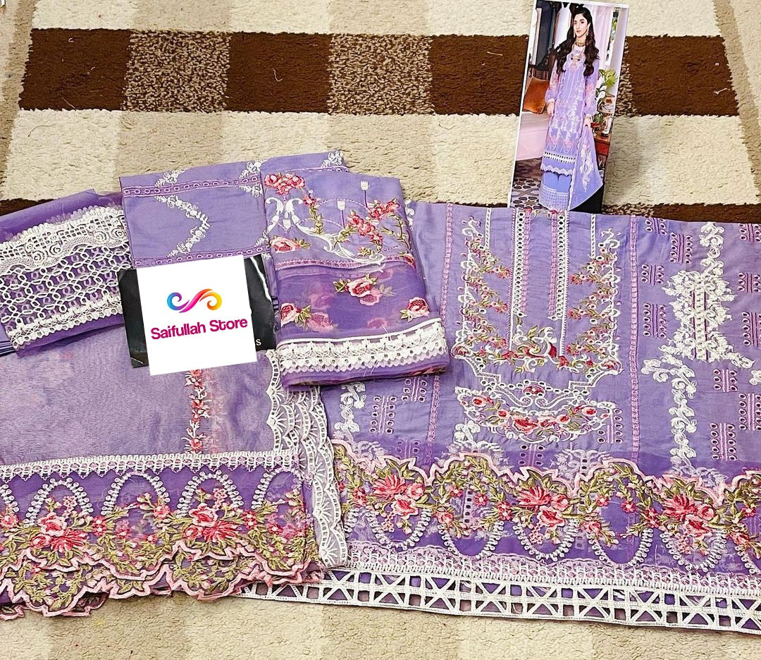 Purple Heavy Embroidered Chicken Kari Lawn 3 Piece Unstitched- Summer Collection