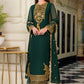 Bottle Green Embroidered Unstitched 3 Piece Chiffon Suit - Party Wear