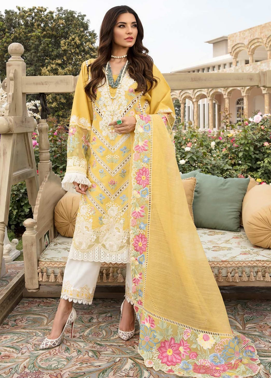 Yellow Luxury Chicken Kari 3 Piece Unstitched Lawn Suit - Summer Collection