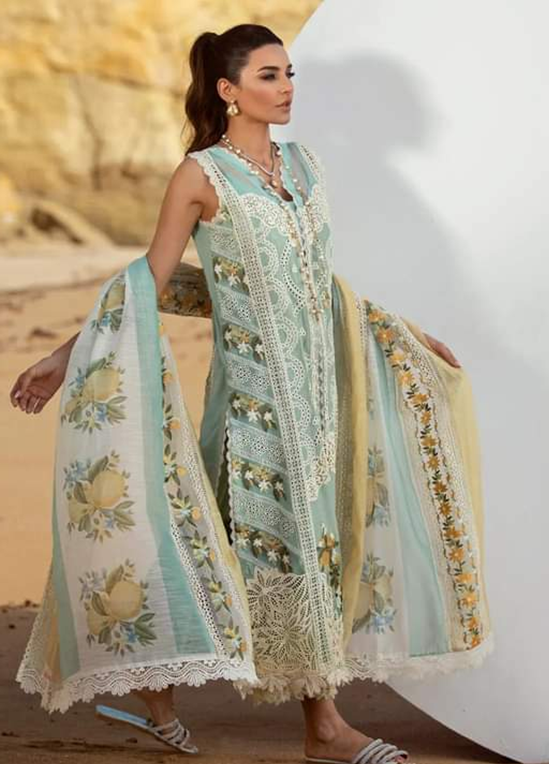 Chicken Kari Embroidered Lawn 3 Piece Unstitched Suit CSSL-D02-A-Aqua