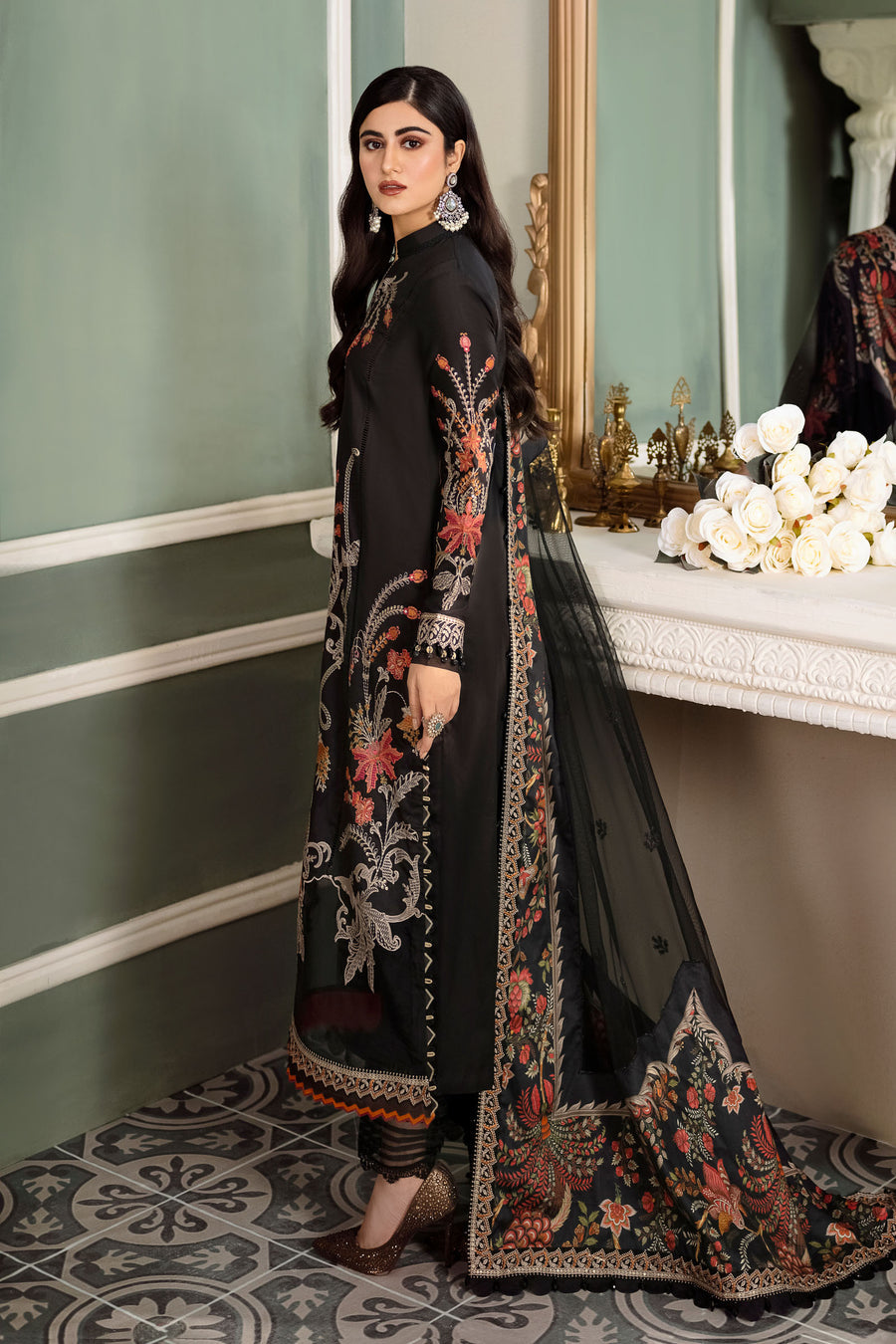 Black Embroidered Unstitched 3 Piece Lawn Suit MBC-605 Summer Collection