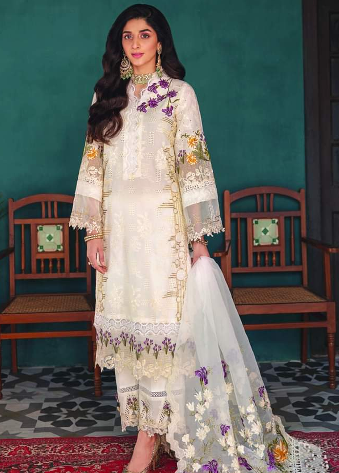 Embroidered Lawn 3 Piece Unstitched Suit White-A-Marina-Summer Collection