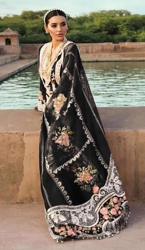 Black Embroidered Lawn 3 Piece Unstitched Suit  - Summer Collection