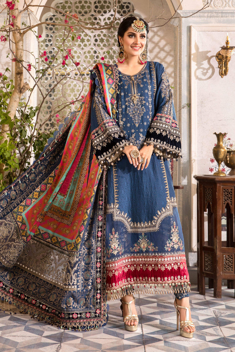 Blue Embroidered Unstitched 3 Piece Chiffon Suit - Party Wear ...