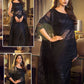Black Embroidered Unstitched Chiffon Saree - Party Wear