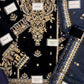Navy Blue Embroidered Unstitched 3 Piece Velvet Wedding Dress