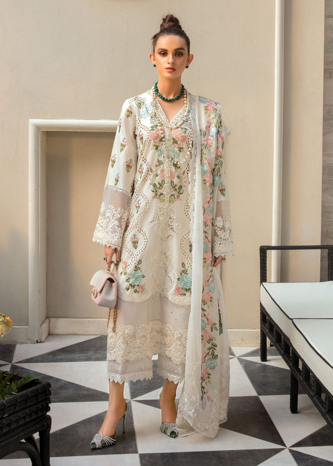 Chicken Kari Fully Heavy Embroidered Lawn 3 Piece Unstitched Dress - Summer Collection