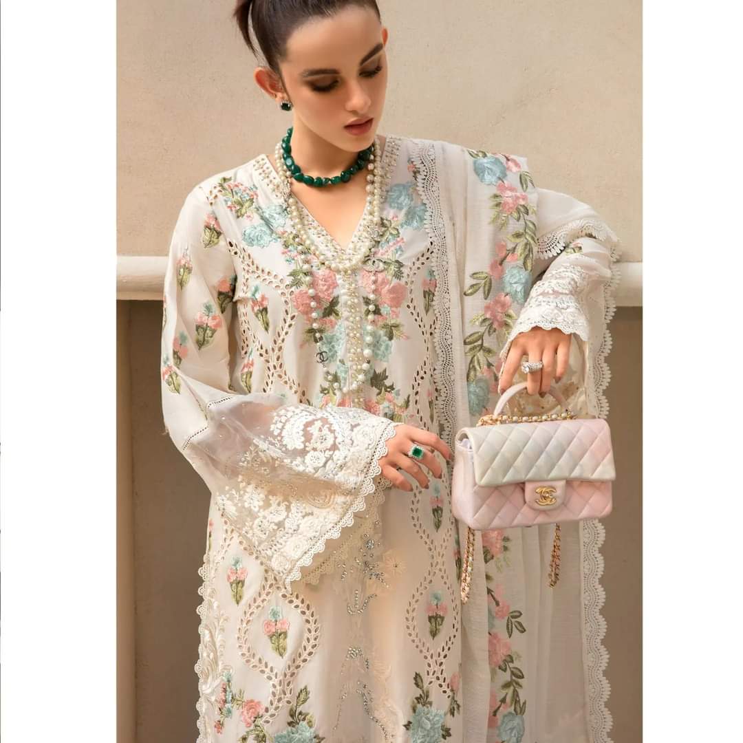 Chicken Kari Fully Heavy Embroidered Lawn 3 Piece Unstitched Dress - Summer Collection