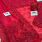 Red Embroidered Unstitched Soft Net Saree - Party Wear