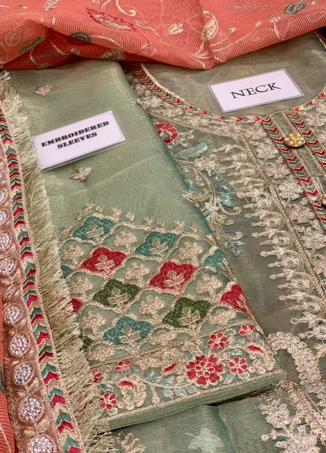 Pistachio Green Heavy Embroidered Unstitched 3 Piece Lehenga - Party Wear