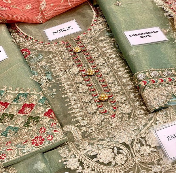 Pistachio Green Heavy Embroidered Unstitched 3 Piece Lehenga - Party Wear